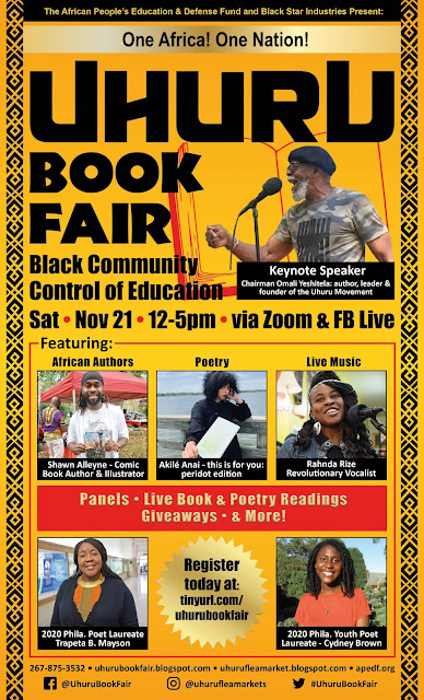 Join us on Sat, Nov 21 from 12-5 for the Online One Africa! One Nation! Uhuru Book Fair
